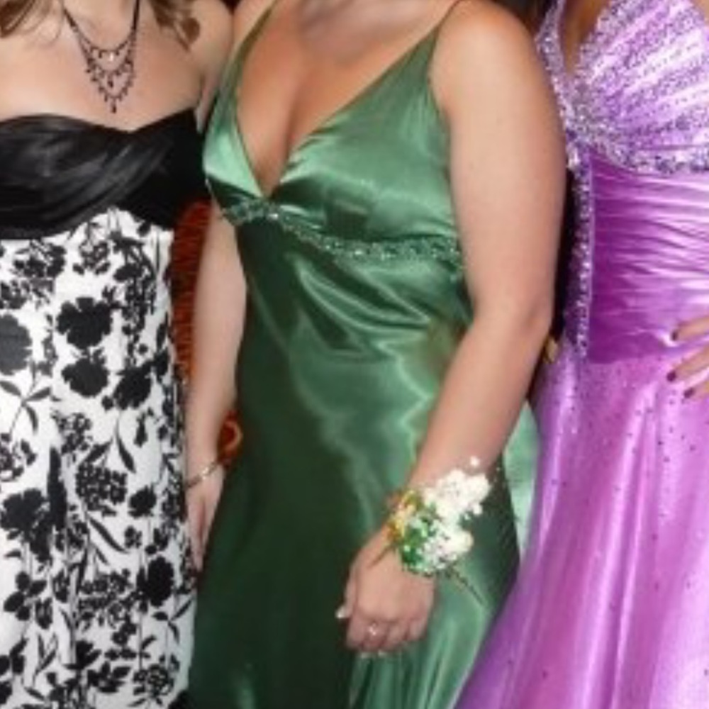Emerald long formal dress, silky material